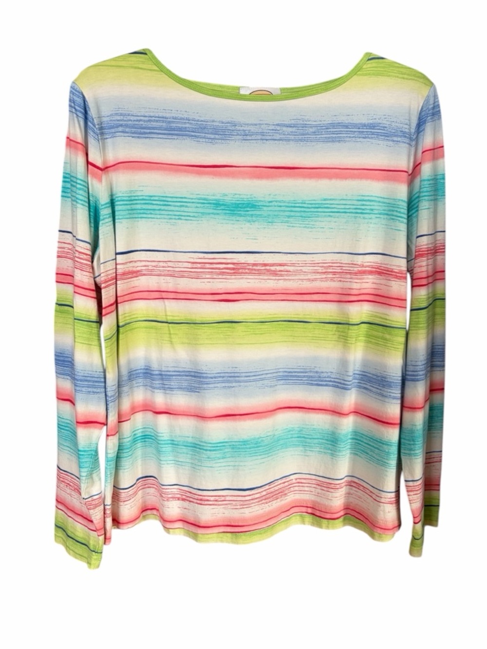 Talbots Multicolor Striped Long-Sleeve Tee — Blue, Green, Pink, Cream